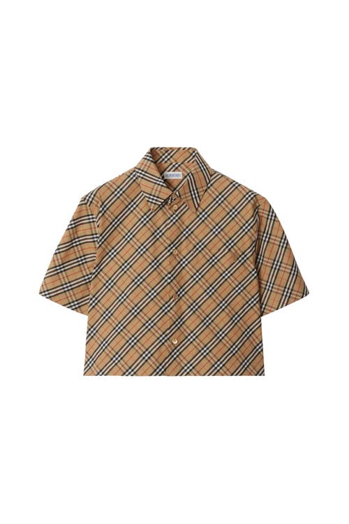 Burberry Cropped Check Cotton Shirt In Brown