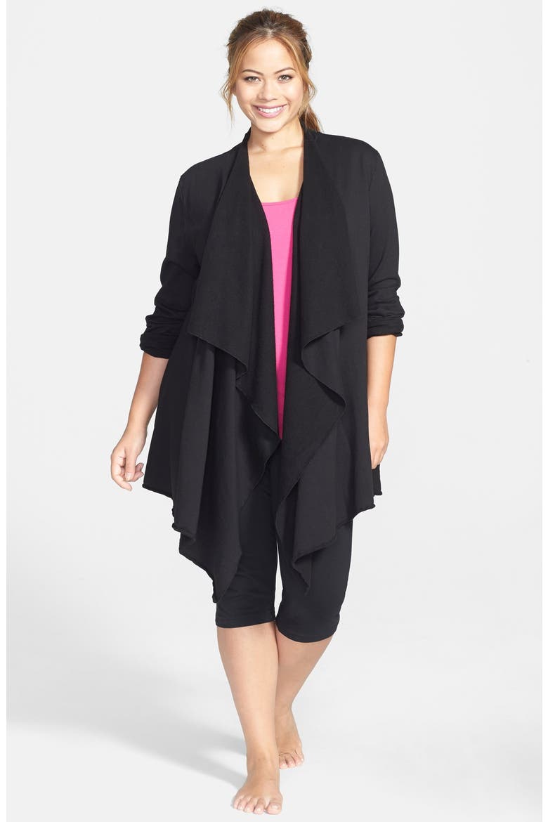 'Matrix' Fleece Open Cardigan, Main, color, BLACK