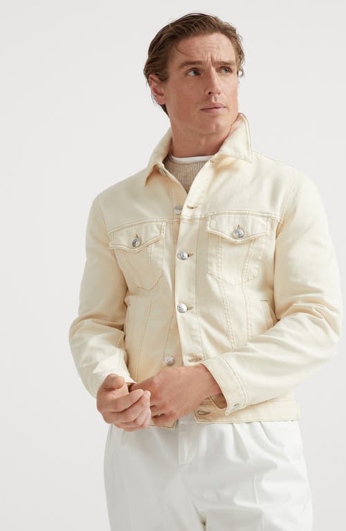 Brunello Cucinelli Classic White Denim Jacket For Men In Cream
