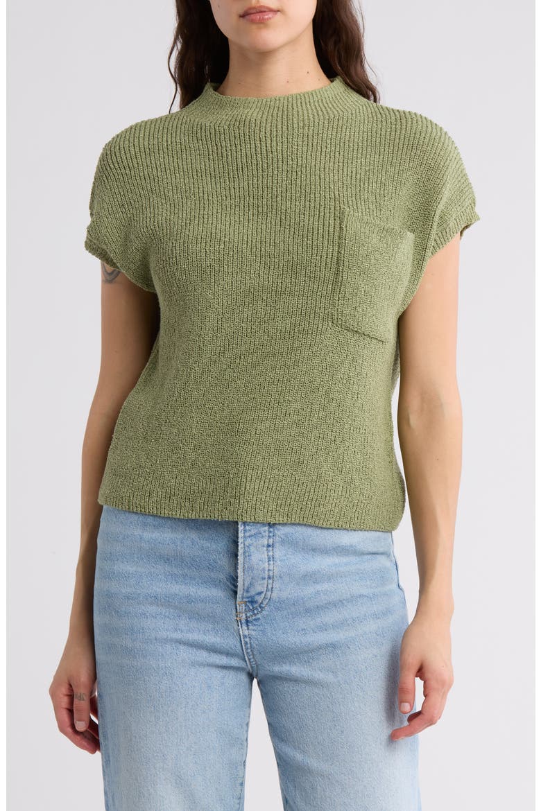 Mock Neck Cap Sleeve Ribbed Sweater, Main, color, LIGHT OLIVE