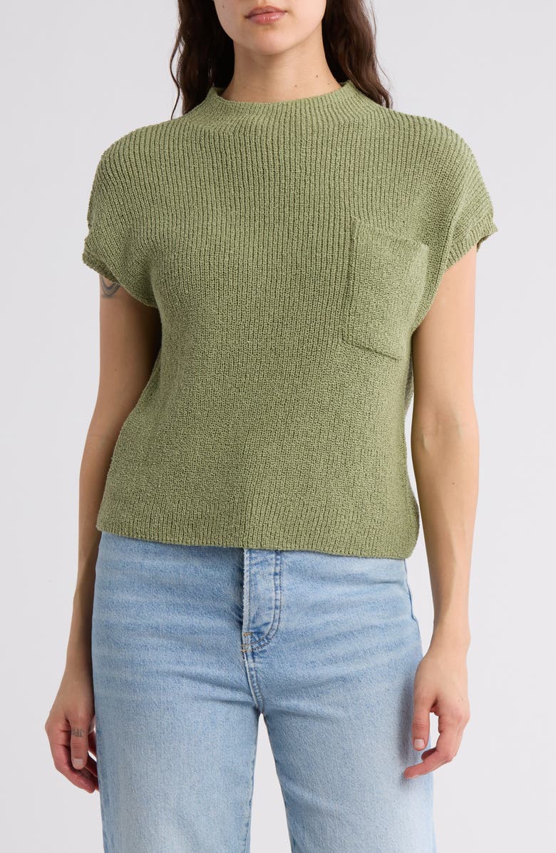Blu Pepper Mock Neck Cap Sleeve Ribbed Sweater, Main, color, Light Olive