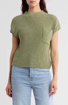 Blu Pepper Mock Neck Cap Sleeve Ribbed Sweater