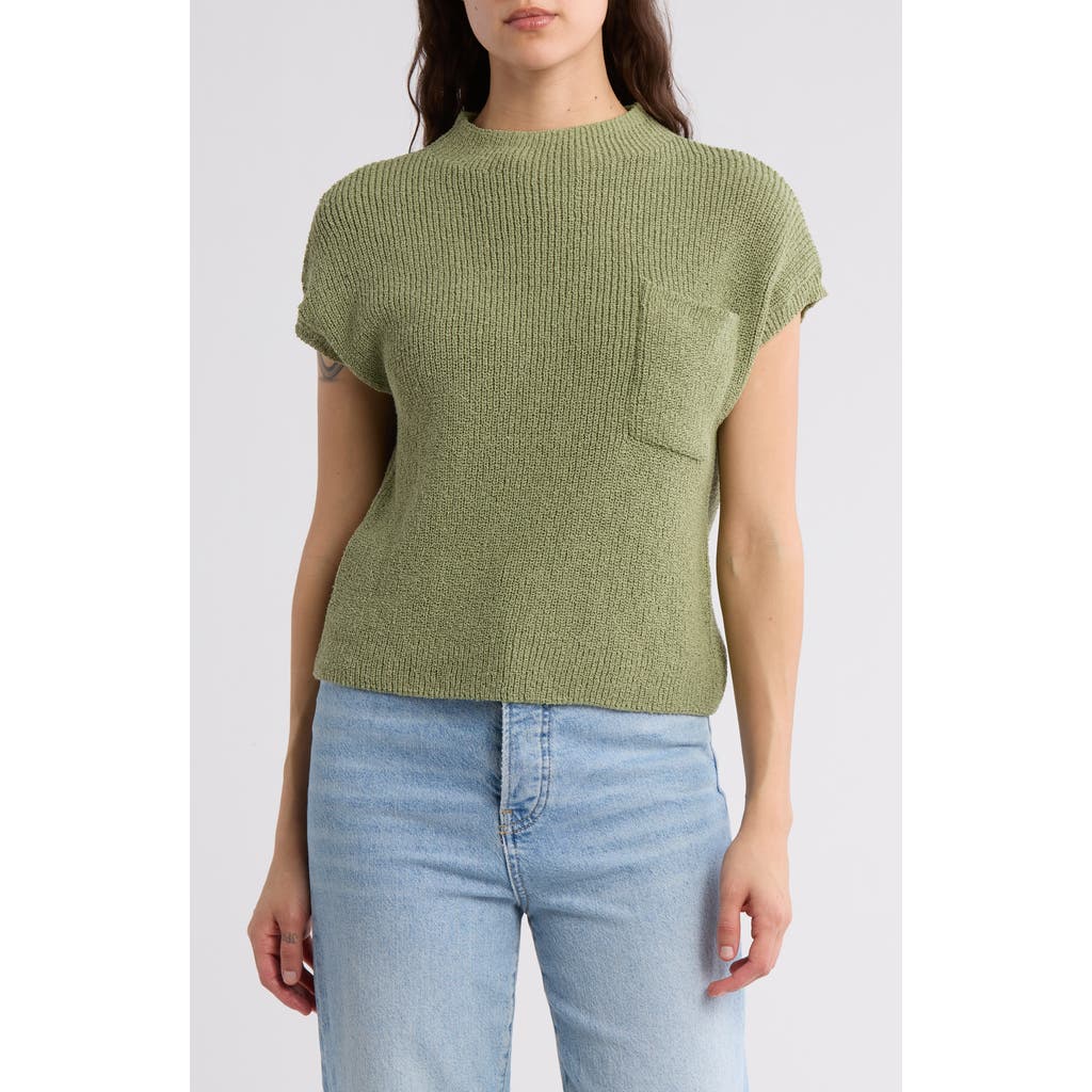 Blu Pepper Mock Neck Short Sleeve Sweater In Light Olive In Light Olive