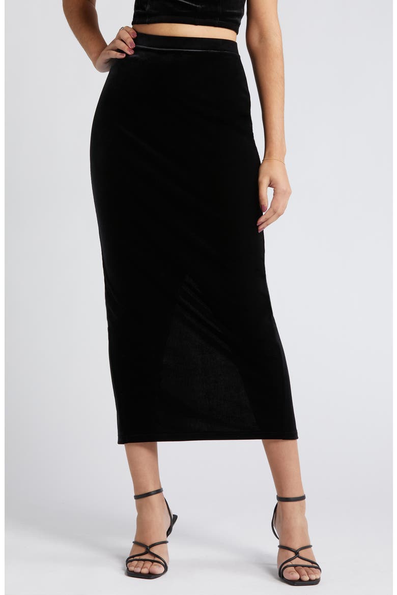 Velour Maxi Skirt, Main, color, BLACK
