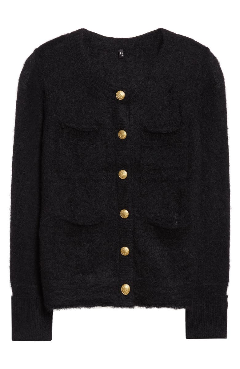 R13 Elongated Shrunken Distressed Mohair Blend Cardigan, Alternate, color, Black