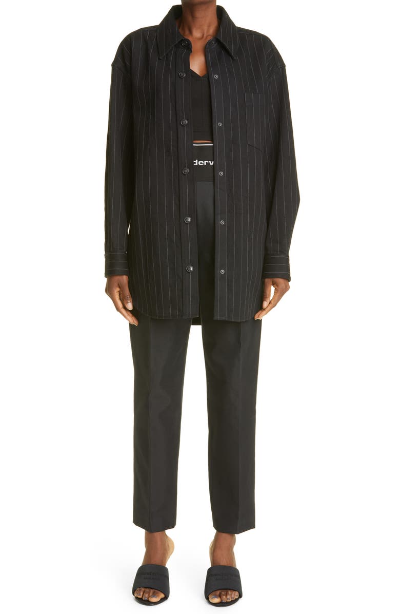 Alexander Wang Logo Waist Straight Leg Ankle Pants, Main, color,