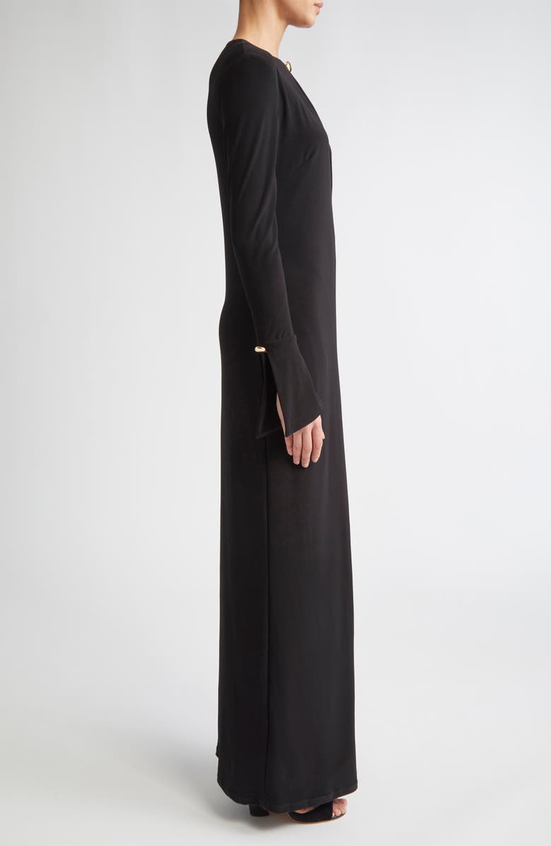 Brandon Maxwell Sylvie Plunge Neck Long Sleeve Gown, Alternate, color, Black