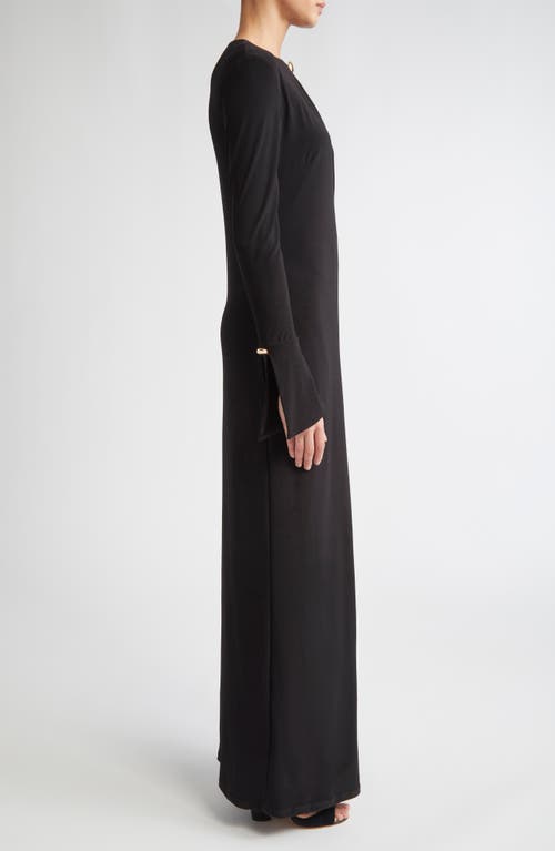 Brandon Maxwell Sylvie Plunge Neck Long Sleeve Gown