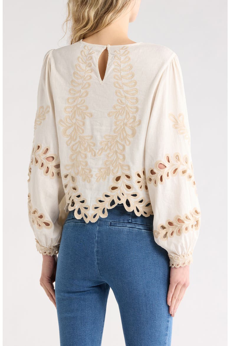 Long Sleeve Eyelet Linen Blend Top, Alternate, color, NATURAL