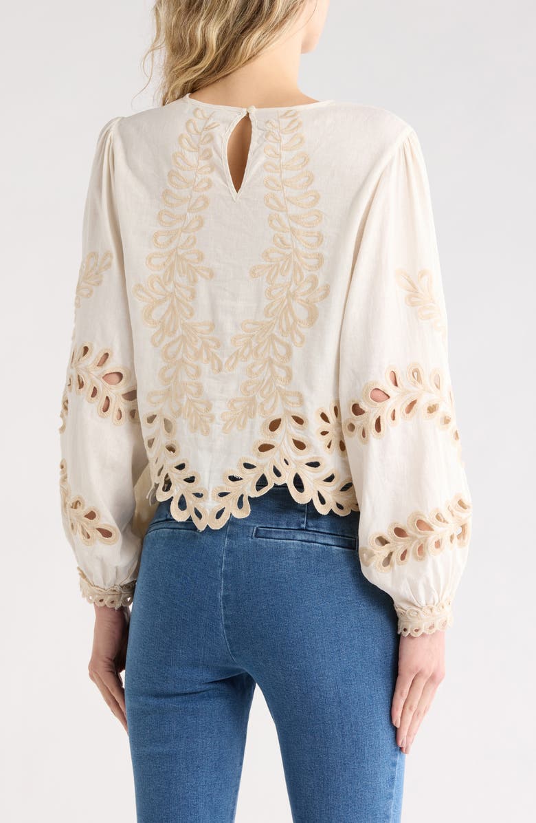 JASON WU Long Sleeve Eyelet Linen Blend Top, Alternate, color, Natural