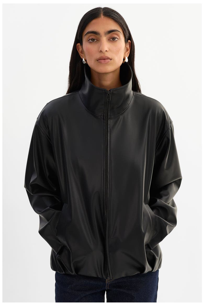 DENITA | Faux Leather Oversized Bomber Jacket, Alternate, color, Black