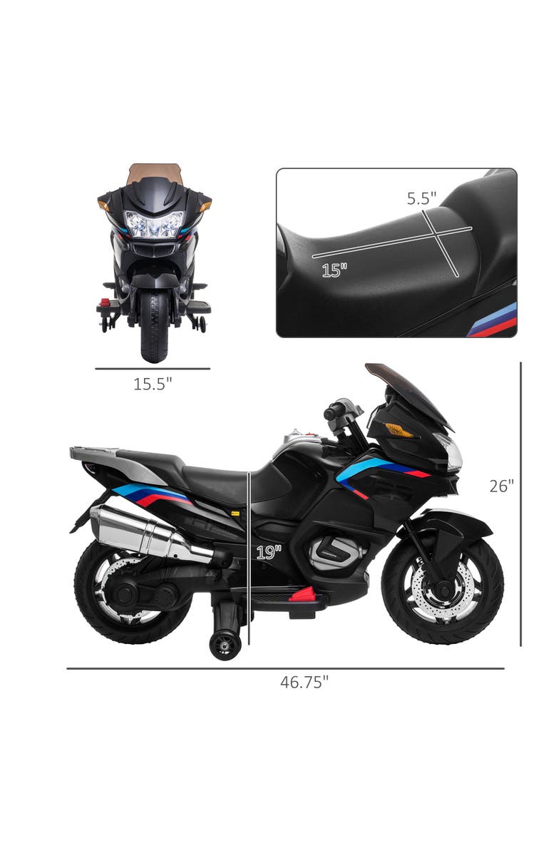 Aosom Kids Motorcycle with Training Wheels, Roaring Engine Design, High-Traction, Light Music, Alternate, color, Black