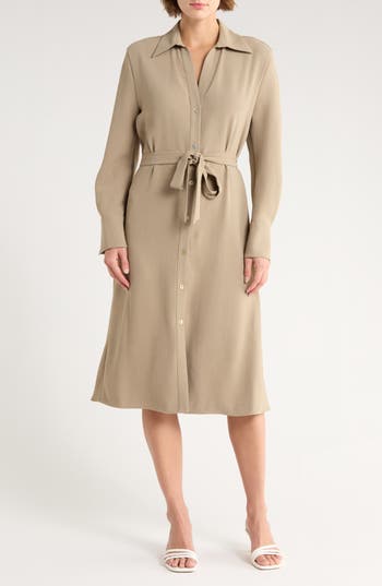 Vince Long Sleeve Belted Shirtdress In Neutral