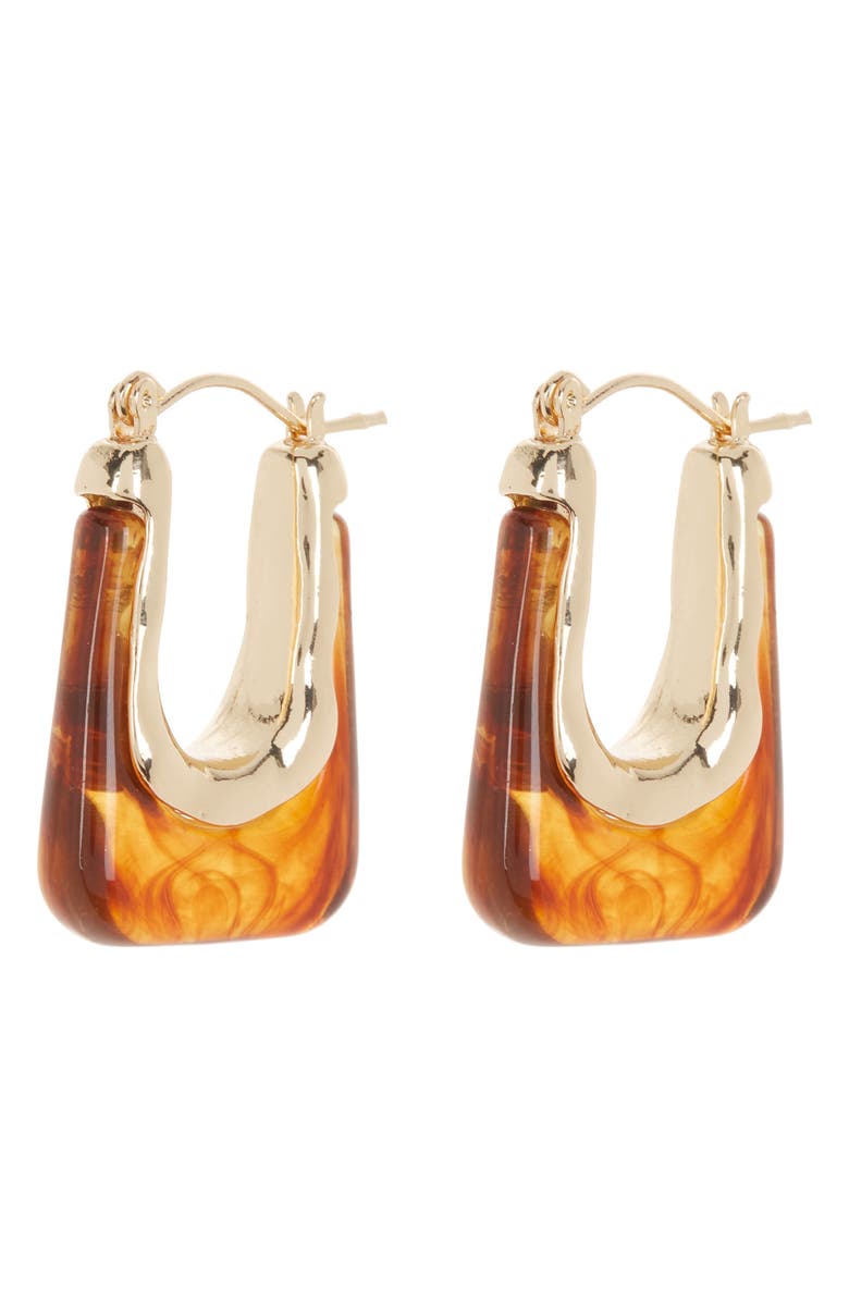 Tasha Resin Oval Hoop Earrings, Main, color, Brown