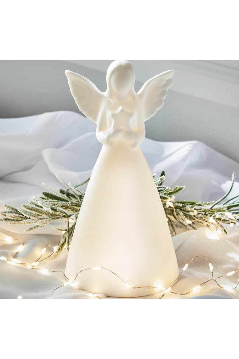 Starry Angel LED Decorative Sculpture White Ceramic Candle Holder, Alternate, color, White