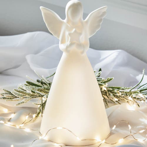 Tag Starry Angel Led Decorative Sculpture White Ceramic Candle Holder In White