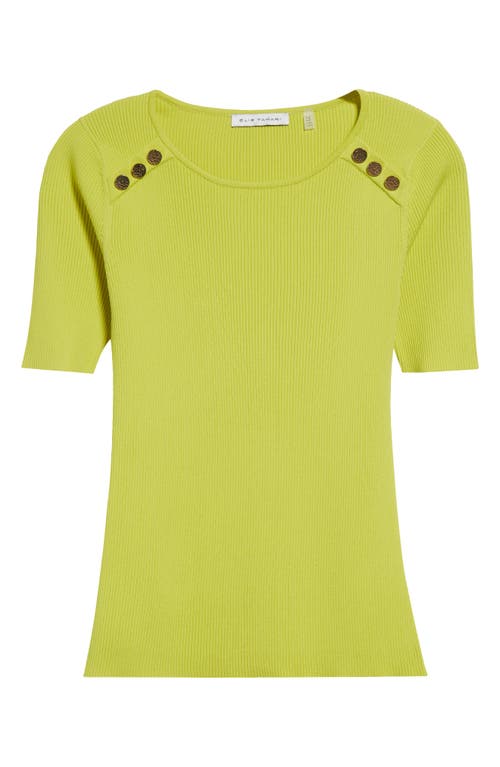 Elie Tahari The Gemma Button Shoulder Rib Sweater In Electric Lime