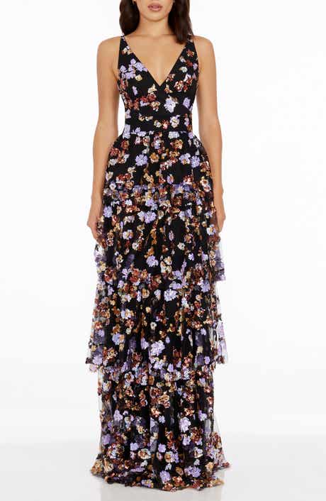Dress the Population Lorain Sequin Tiered Ruffle Gown