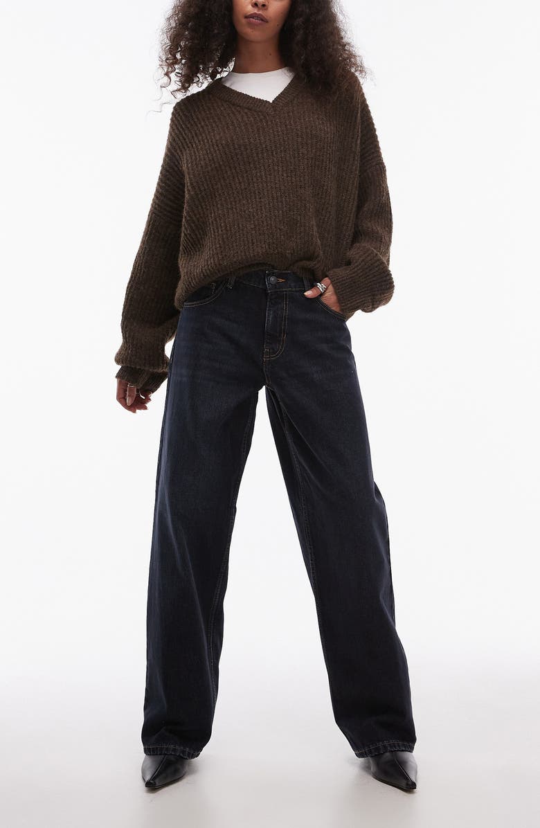 Topshop Cinch Back Low Rise Wide Leg Jeans, Main, color, 