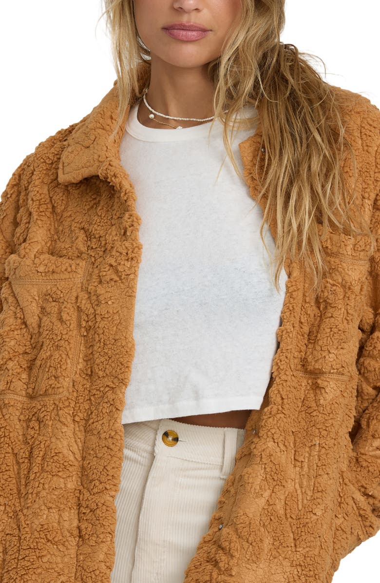 Billabong Sundown High Pile Fleece Shacket, Alternate, color, Camel