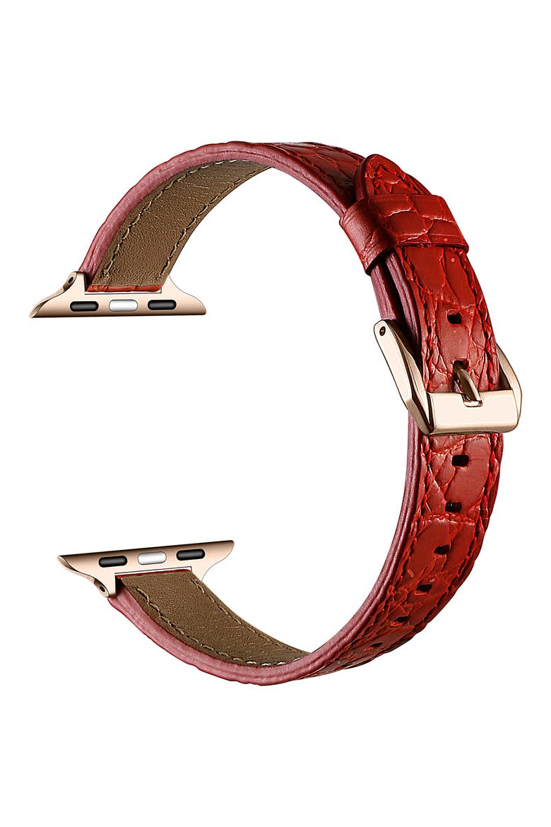 Cleo Skinny Croc Embossed Leather Apple Watch® Watchband, Alternate, color, RED
