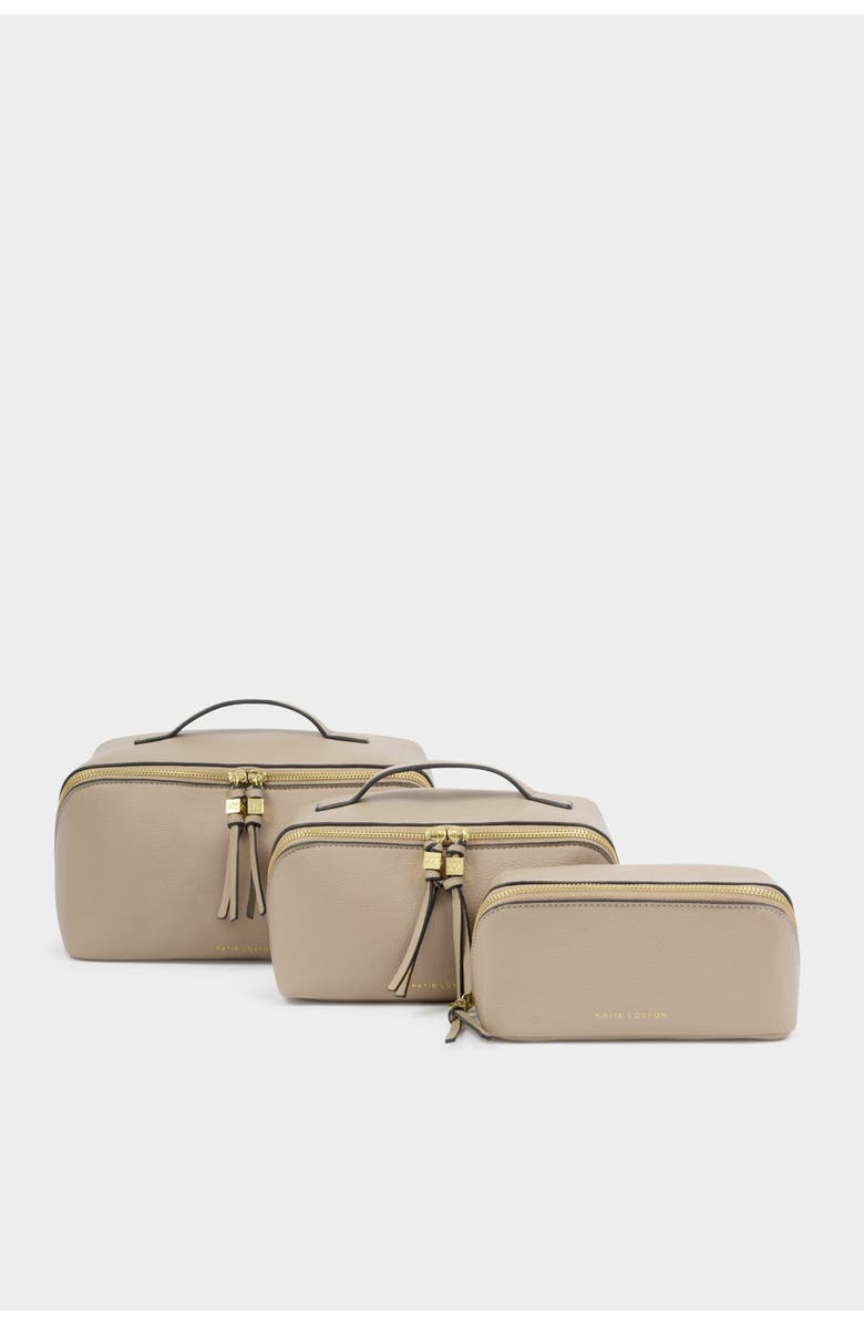 Katie Loxton Fold-Out Mirror Makeup Bag in Light Taupe, Alternate, color, Light Taupe