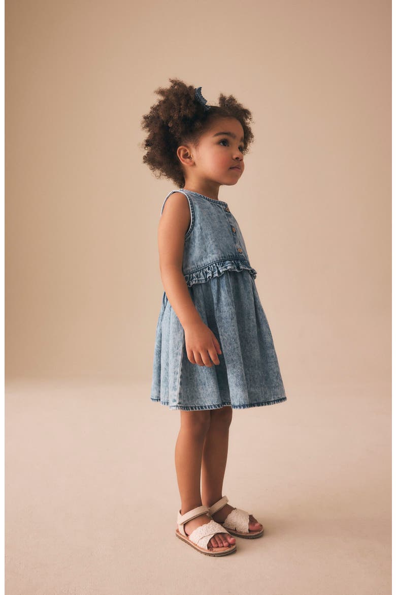Kids' Ruffle Cotton Denim Dress, Alternate, color, BLUE