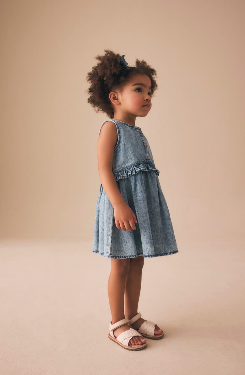 NEXT Kids' Ruffle Cotton Denim Dress, Alternate, color, Blue