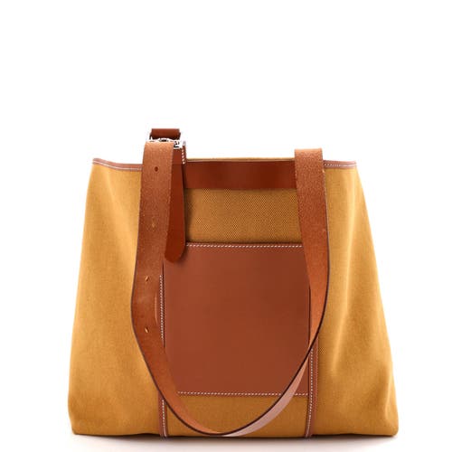 Pre-owned Hermes  Hermes Etriviere Pocket Tote Toile And Leather 35 In Gold