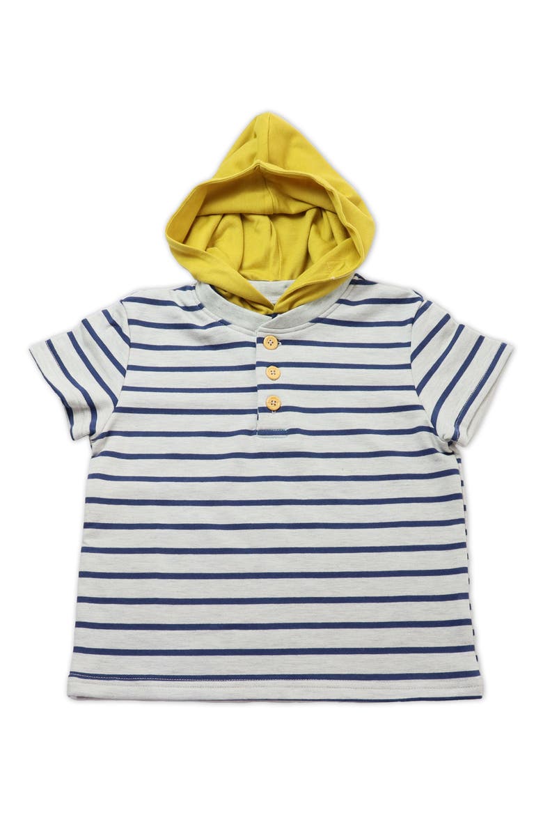 Stripe Short Sleeve Henley & Two Hoods Set, Alternate, color, BLUE AND HEATHER GREY STRIPE