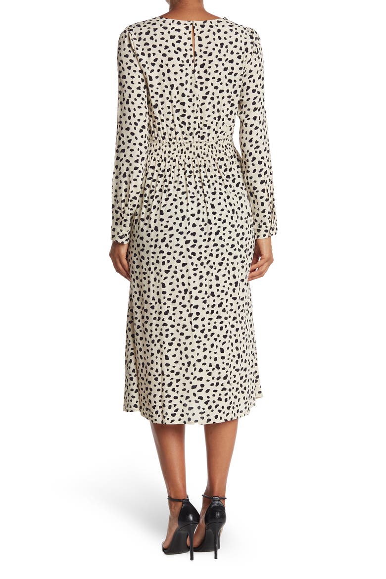Animal Pattern Long Sleeve Midi Dress, Alternate, color, BLACK/ CREAM