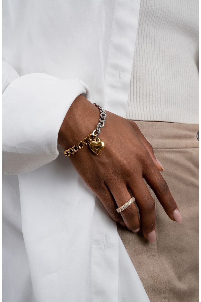 Two-Tone Heart Charm Toggle Bracelet, Alternate, color, MULTI GOLD