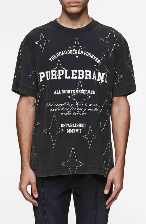 Crystal Embellished Textured Jersey Graphic T-Shirt