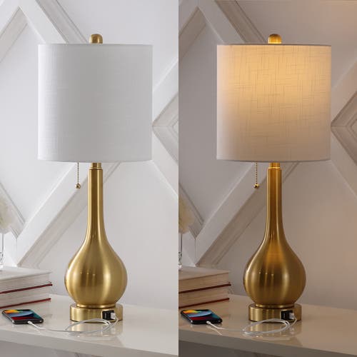 Jonathan Y Tyler 24" Modern Classic Gourd Iron Led Table Lamp With Pull-chain With Dual Usb Charging In Brass Gold