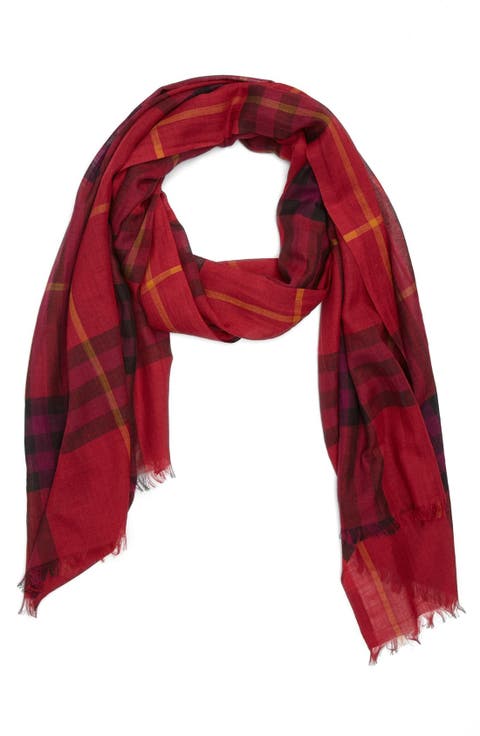 Giant Check Print Wool & Silk Scarf