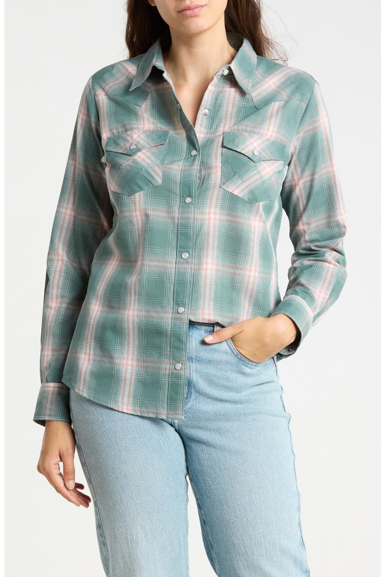 Plaid Long Sleeve Western Shirt, Main, color, GREEN