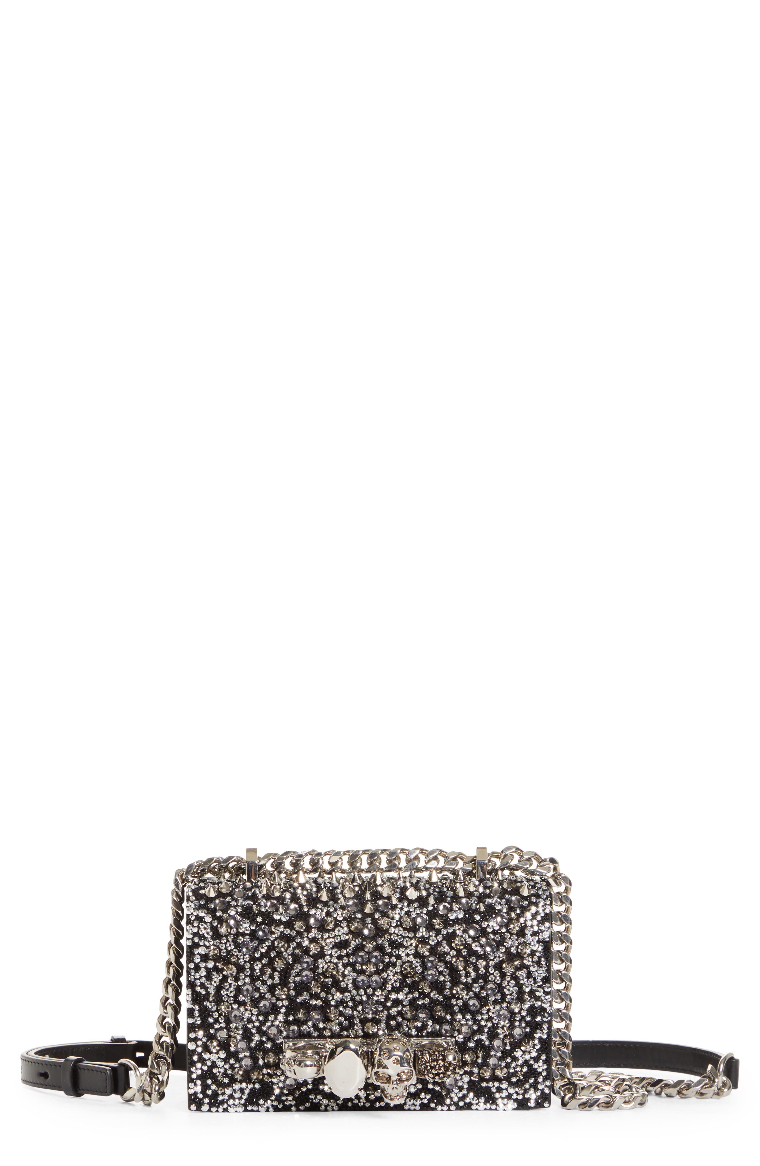 McQueen Alexander McQueen Crystal Embellished Knuckle Ring Crossbody Bag, Main, color, 