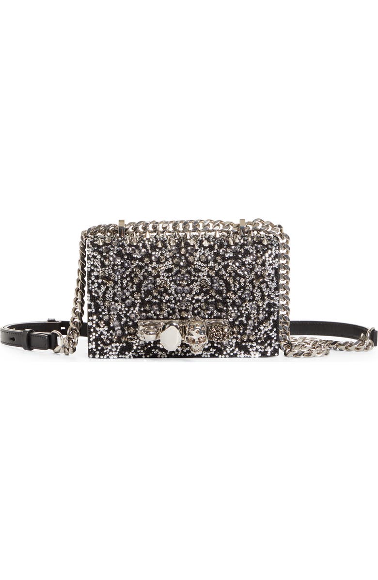 McQueen Alexander McQueen Crystal Embellished Knuckle Ring Crossbody Bag, Main, color,