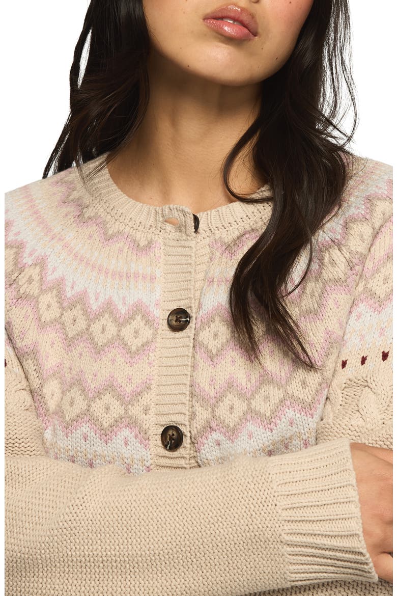 Fair Isle Cotton Blend Cardigan, Alternate, color, DAWN PINK
