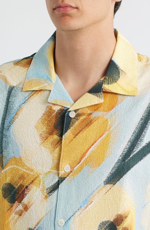 Wax London Mens Didcot Blue And Yellow Abstract Poppy Short-sleeve Shirt In Multi
