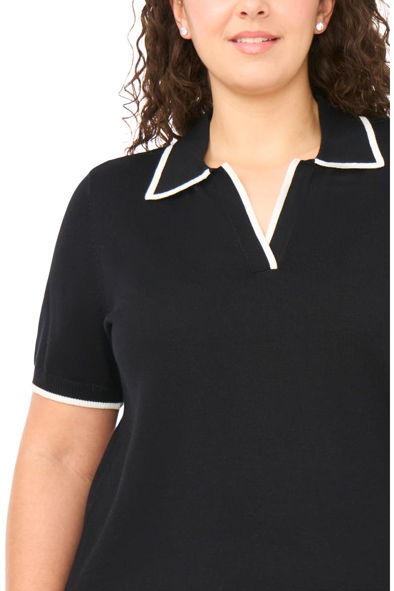 Tipped Johnny Collar Short Sleeve Sweater, Alternate, color, RICH BLACK