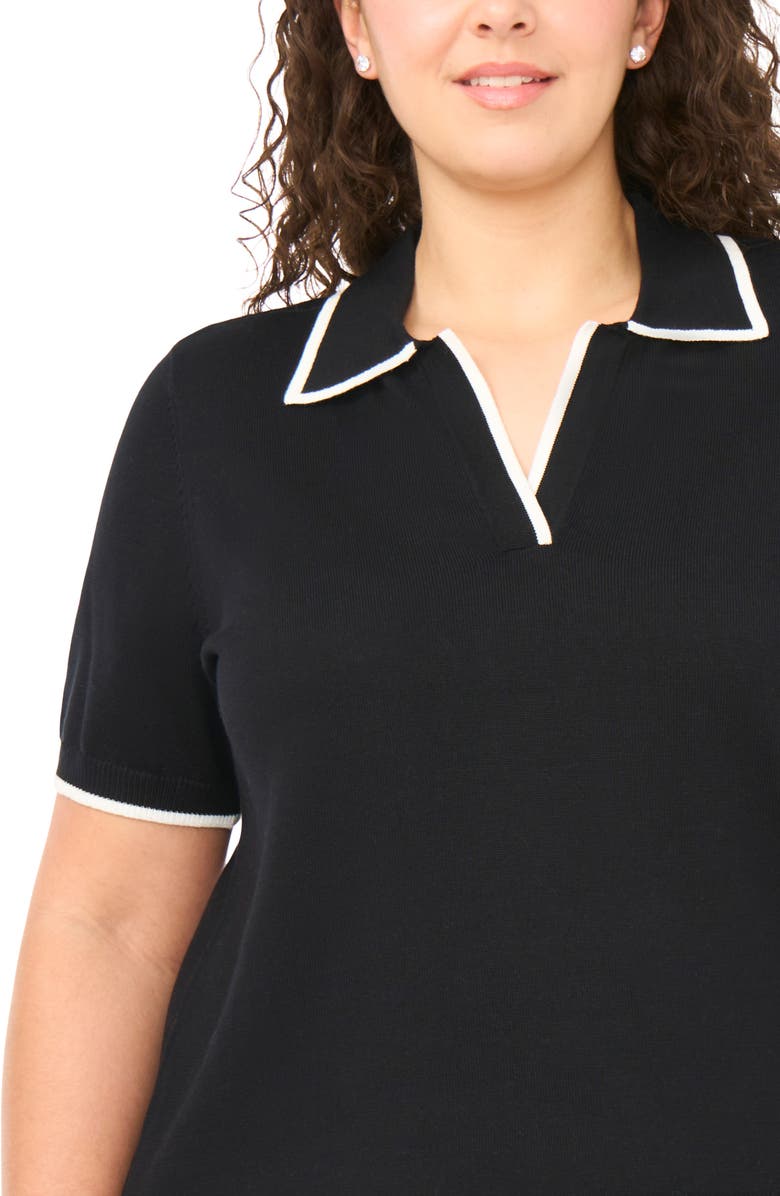 Halogen<sup>®</sup> Tipped Johnny Collar Short Sleeve Sweater, Alternate, color, Rich Black