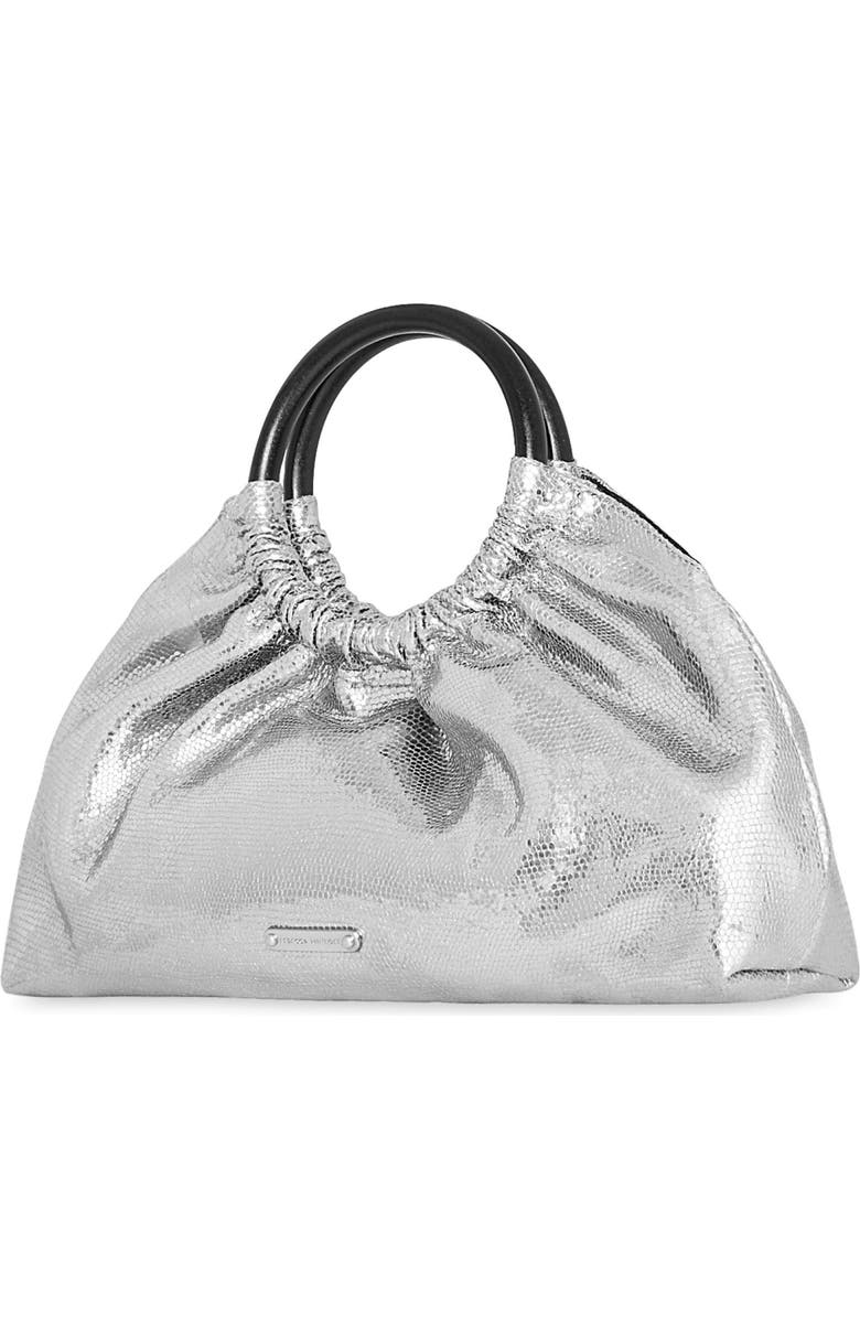 Rebecca Minkoff Mini Madeleine Metallic Leather Top Handle Bag, Alternate, color, Silver