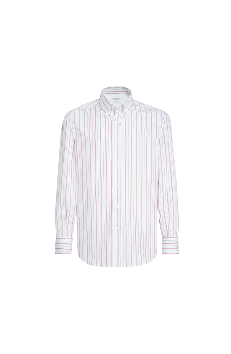 Brunello Cucinelli Striped poplin shirt, Alternate, color, White