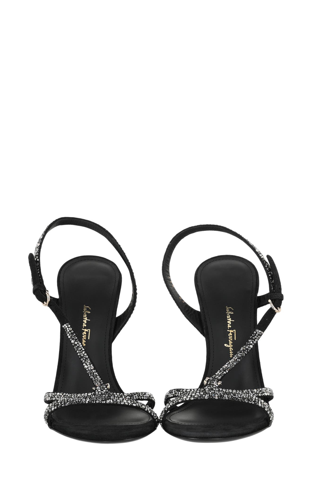 FERRAGAMO Crystal Stiletto Sandal, Alternate, color, Black