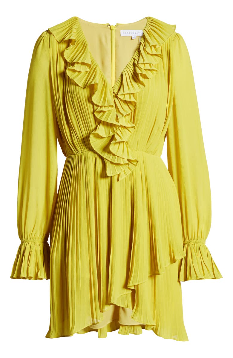 Endless Rose Pleated Plunge Neck Long Sleeve Dress, Alternate, color, 