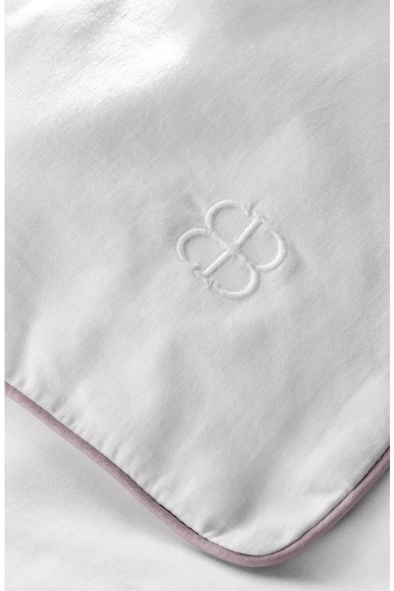 Signature Piped Edge Organic Cotton Duvet & Shams Set, Alternate, color, WHITE/ PLUM