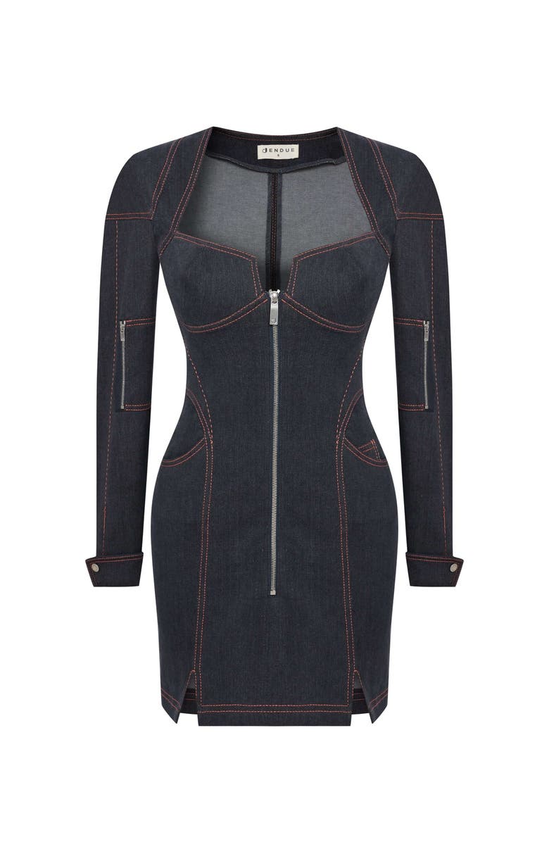 Jendue US Zeitgeist Denim Dress - Long Sleeve Jean Mini Dress, Alternate, color, Deep Blue