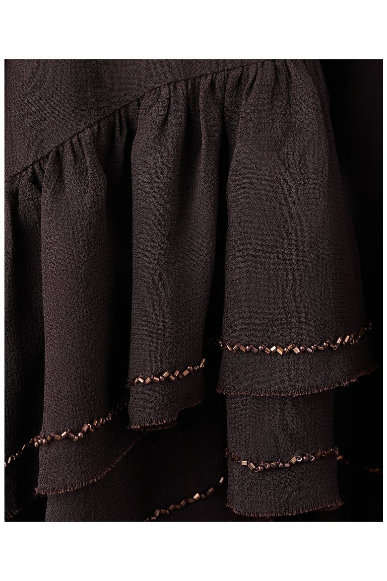 Bead Embellished Ruffle Tiered Tunic Top, Alternate, color, BROWN