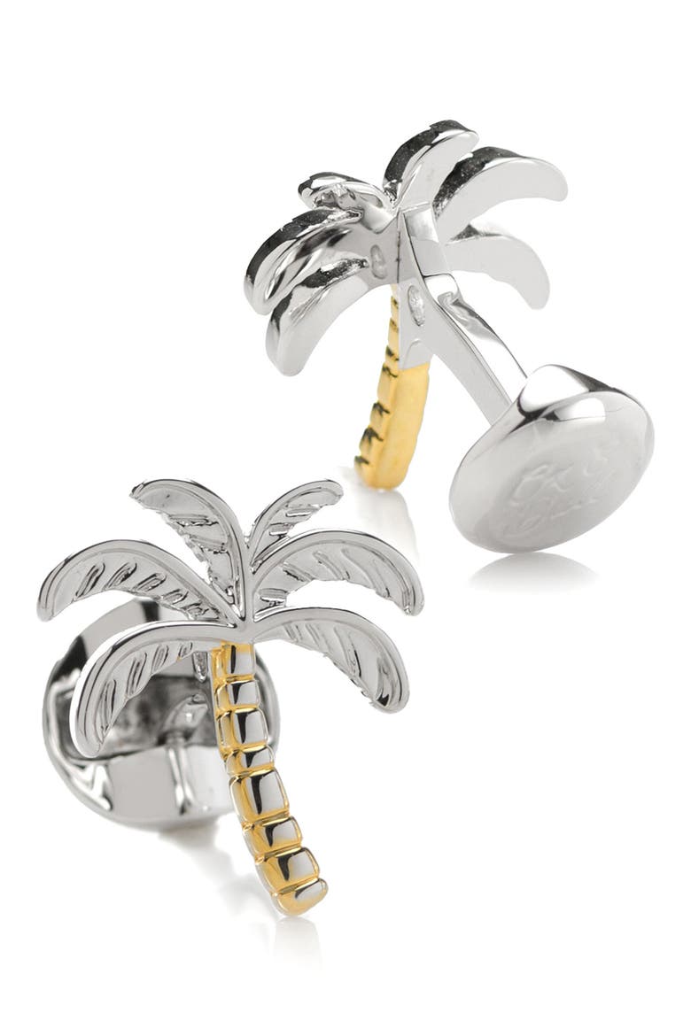 Men's Palm Tree Plated Cuff Links, Alternate, color, GOLD